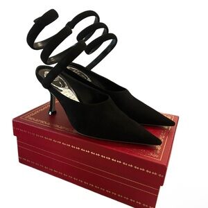 Rene Caovilla Black Spiral Strap Heels